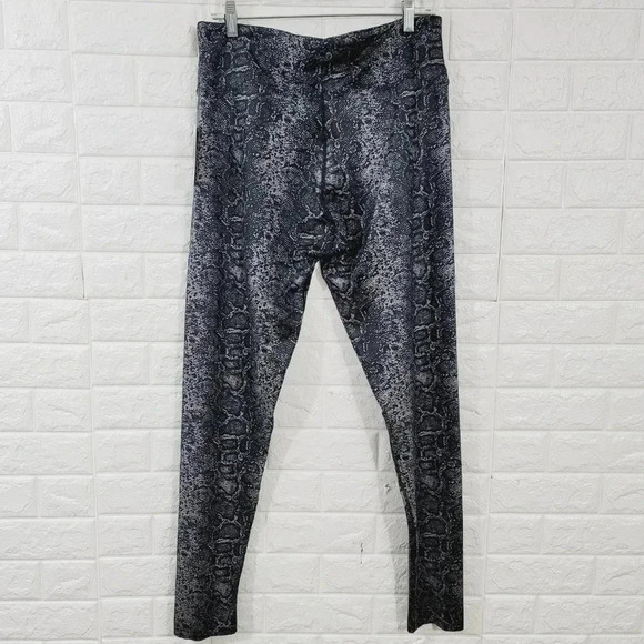Halston Women's Snake-Skin Print Yoga Leggings High Waist Black Size L - Picture 2 of 7